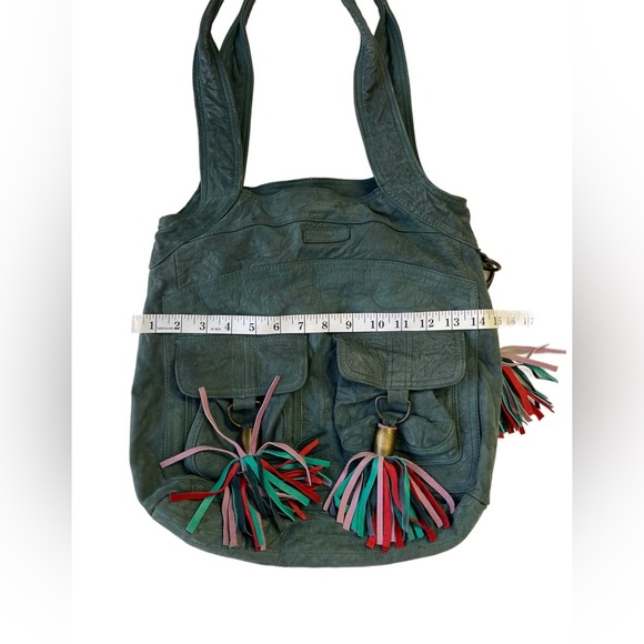 Jazmin Chebar Chic Green Shoulder Slouchy Bag Colorful Tassels Lagenlook - Picture 12 of 15